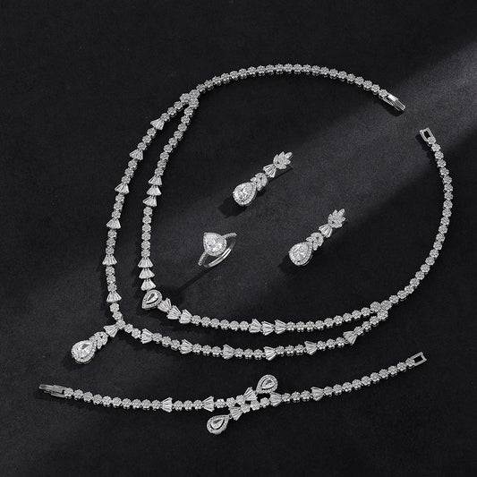 Necklace and earring set with cubic zirconia stones.