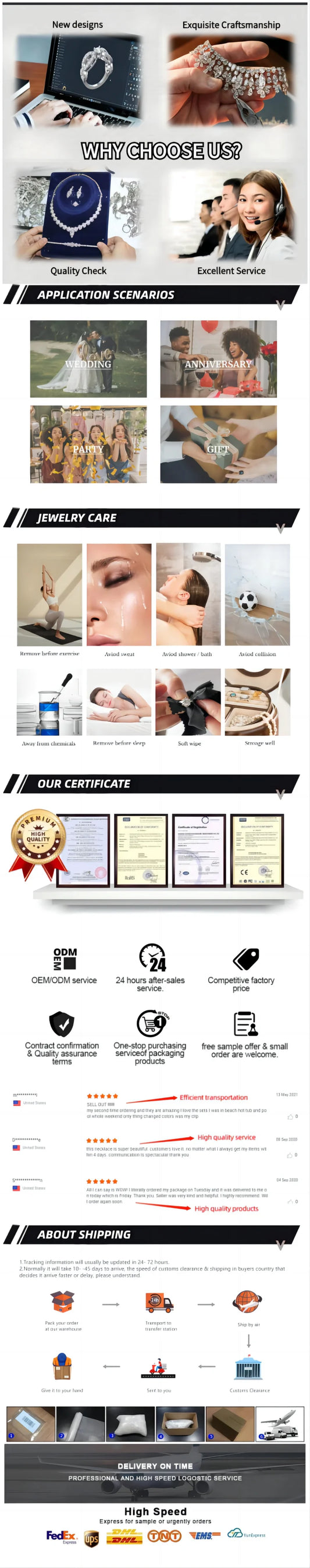 Jewelry sets: Necklace/Earrings/Ring/Bracelet